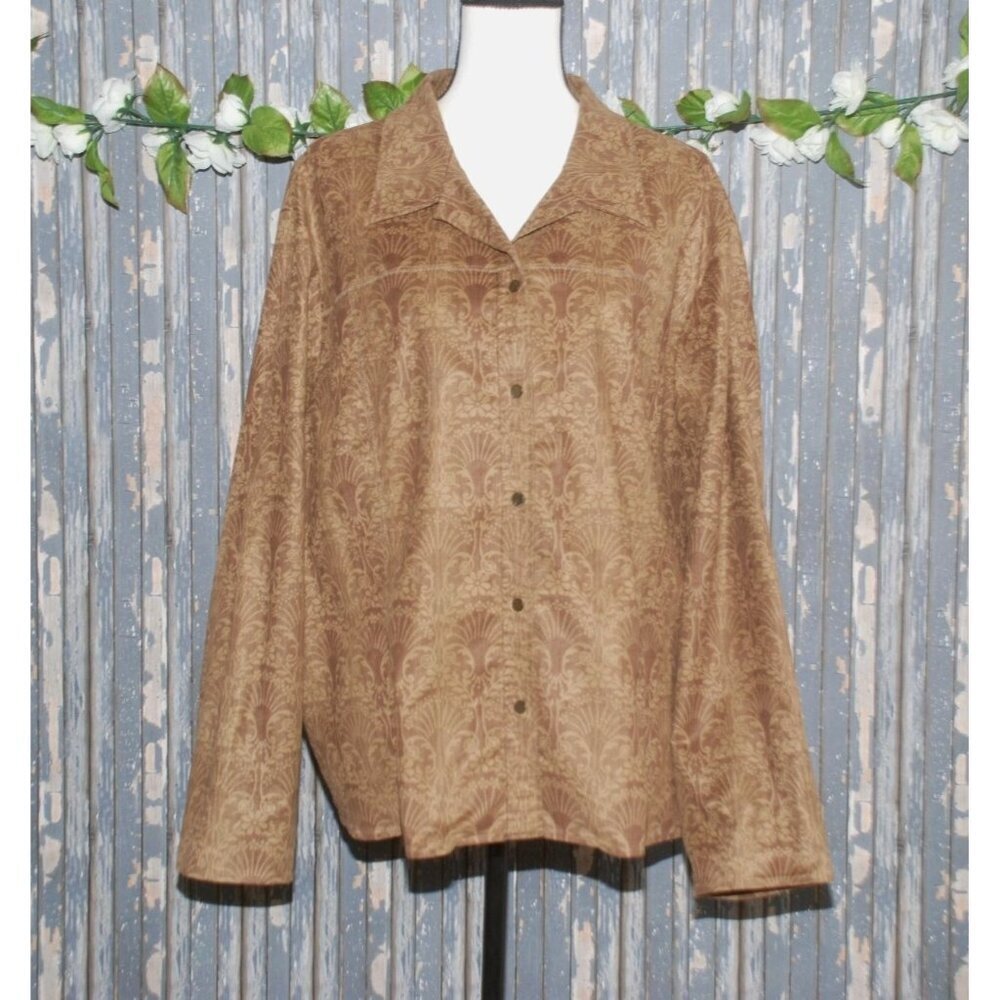 Liz Claiborne Women's Brown Printed Floral Jacket Plus Size 22W Snap Up Soft